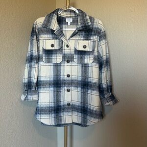 Time and Tru Blue and White Plaid Teddy Jacket